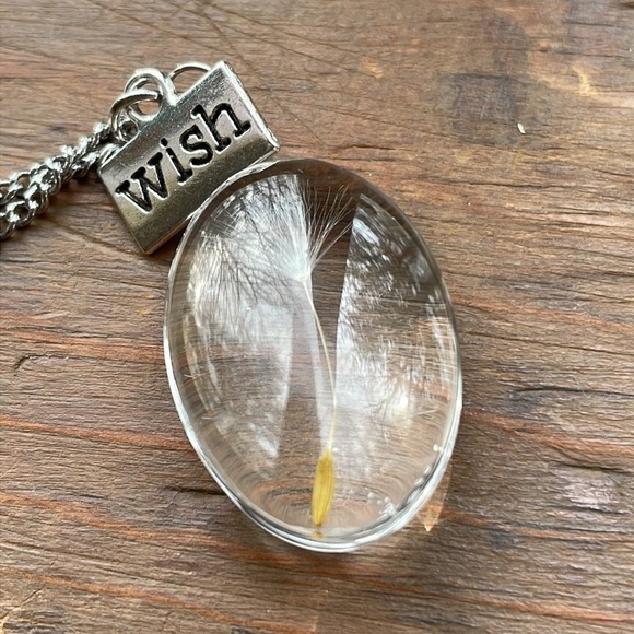 Dandelion Clear Pendant Wish Silver Necklace - Picture 6 of 8